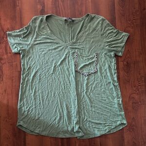 Green V-Neck Women's Top